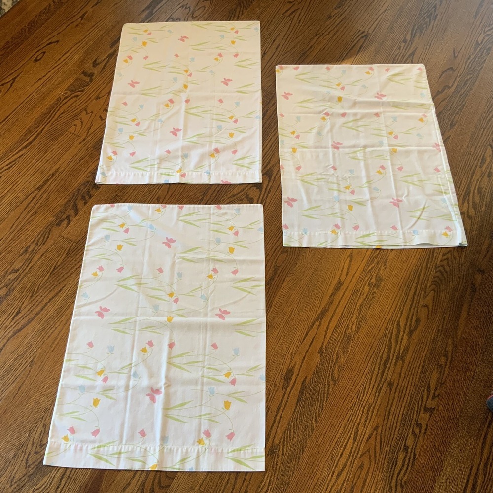 3 Vintage Danville‎ Pillowcases Blue Green Pink Floral Butterfly Standard Size